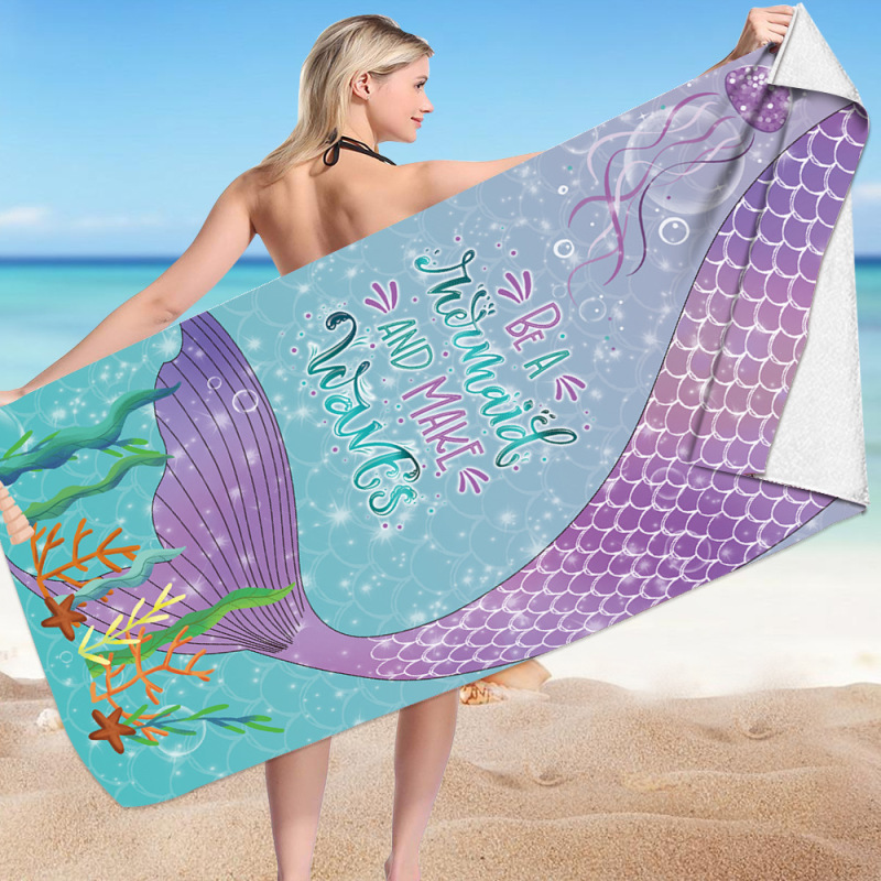 OEM Mermaid Microfiber Beach Towel, Super Soft PonchoPrinting Beach Towel #