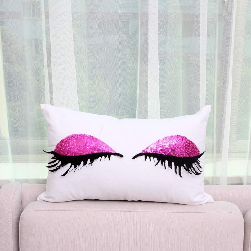 Korean version popular fashion eyelashes rectangular pillow,Cushion Cover Velvet Fabric Cushion/