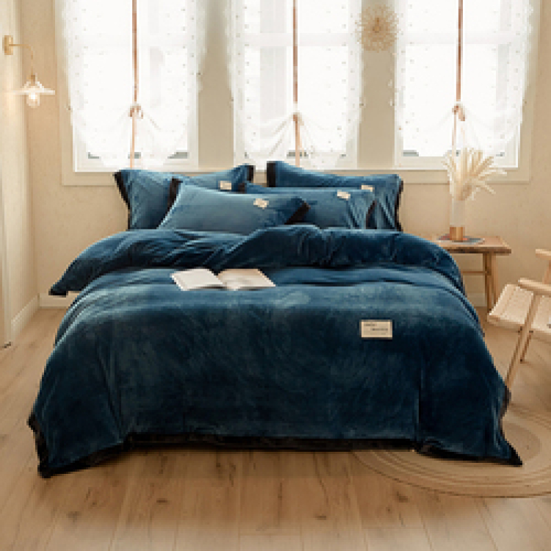 Winter New Design 4 Piece Bed Sheet Set, Double-Faced Fluff Printed Solid Color Comforter Bedding Sets/