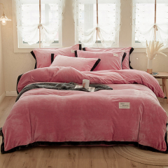 Winter New Design 4 Piece Bed Sheet Set, Double-Faced Fluff Printed Solid Color Comforter Bedding Sets/