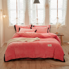 Winter New Design 4 Piece Bed Sheet Set, Double-Faced Fluff Printed Solid Color Comforter Bedding Sets/