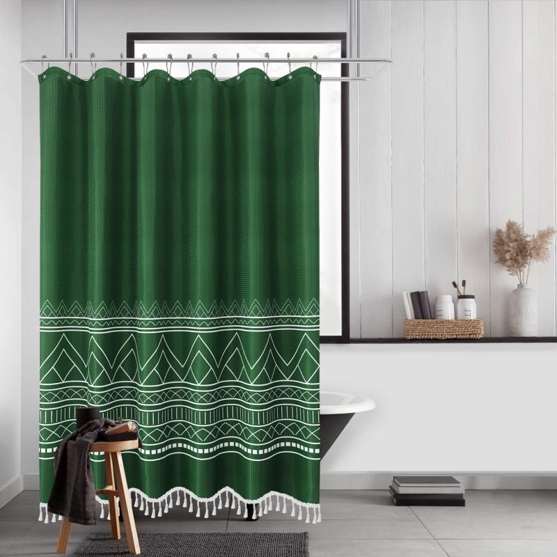 OEM Waffle Weave Shower Curtains,  Factory Printed Shower Curtains with Tassel$