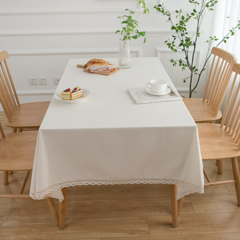 High Quality Custom Natural Plain Color white dust-proof Tea Table Cover Cotton Linen Tablecloth For Living Room Kitchen