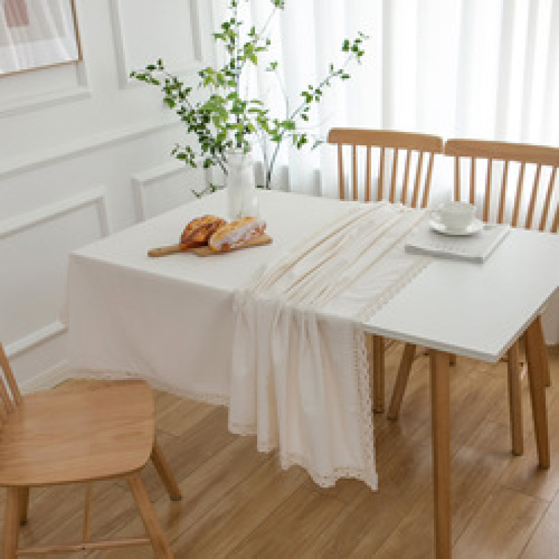 High Quality Custom Natural Plain Color white dust-proof Tea Table Cover Cotton Linen Tablecloth For Living Room Kitchen