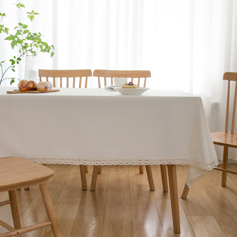 High Quality Custom Natural Plain Color white dust-proof Tea Table Cover Cotton Linen Tablecloth For Living Room Kitchen