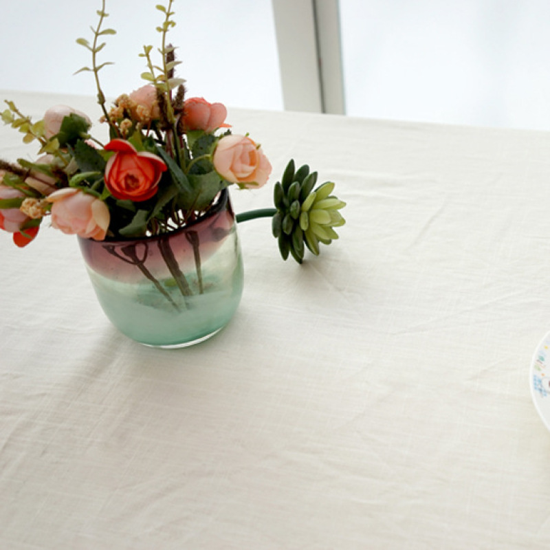 High Quality Custom Natural Plain Color white dust-proof Tea Table Cover Cotton Linen Tablecloth For Living Room Kitchen