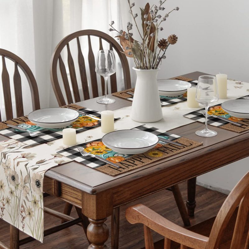 Happy Fall Pumpkin Truck Placemats Set of 4, 12x18 Inch  Autumn Thanksgiving Harvest Vintage Table Mat for Party Dining#