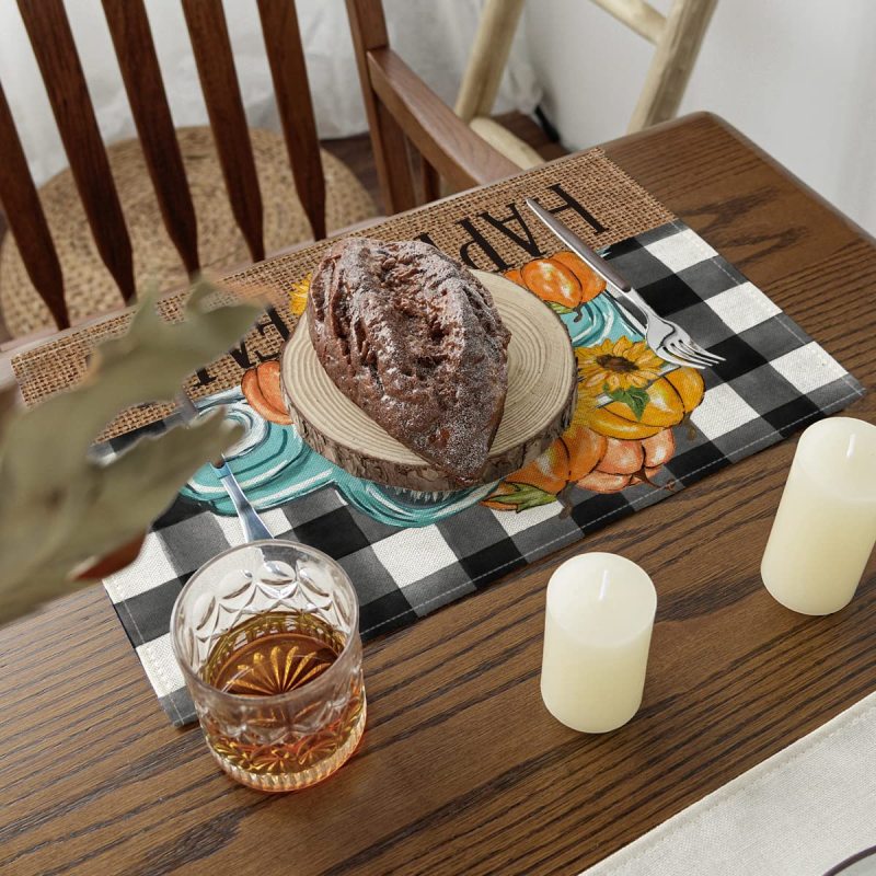 Happy Fall Pumpkin Truck Placemats Set of 4, 12x18 Inch  Autumn Thanksgiving Harvest Vintage Table Mat for Party Dining#