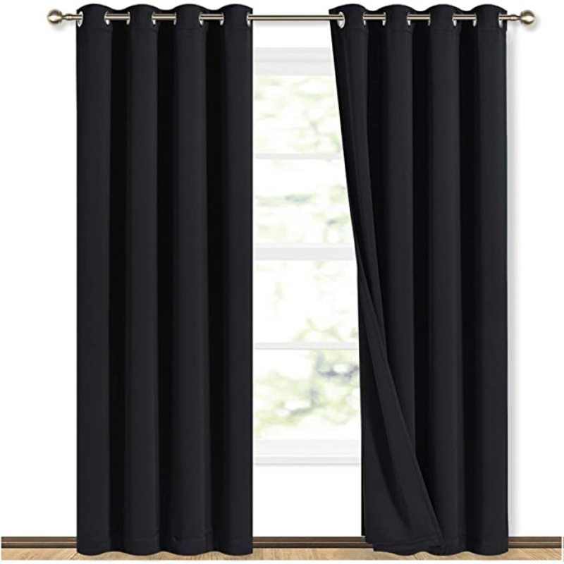 Cross-border hot sale Blackout Curtains, Pure color Blackout Draperies with Black Liner#