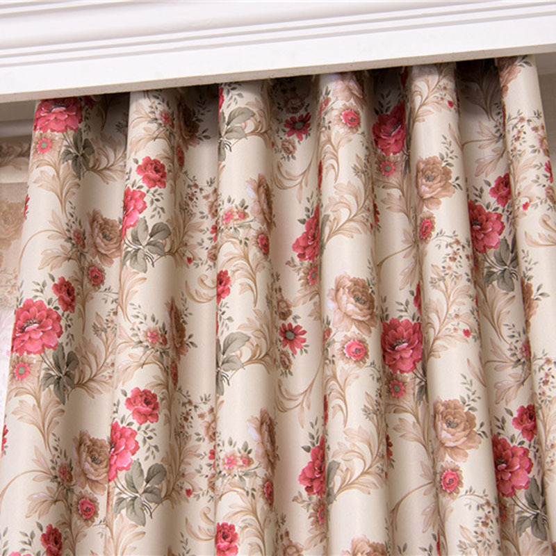home textile tie back flower print curtain fabric,red modern floral window curtain for the living room