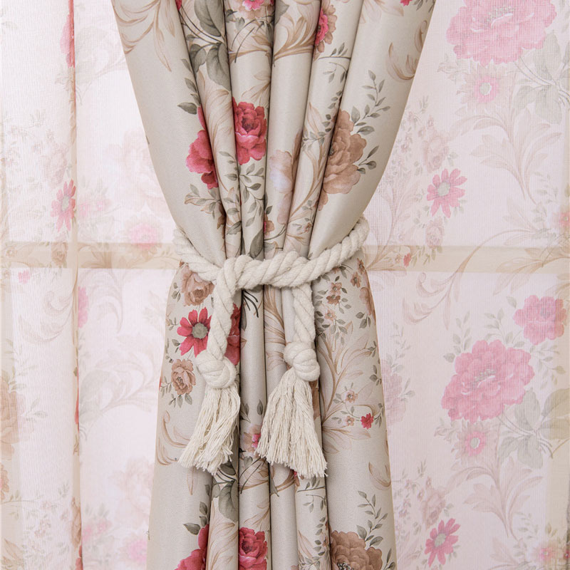 home textile tie back flower print curtain fabric,red modern floral window curtain for the living room