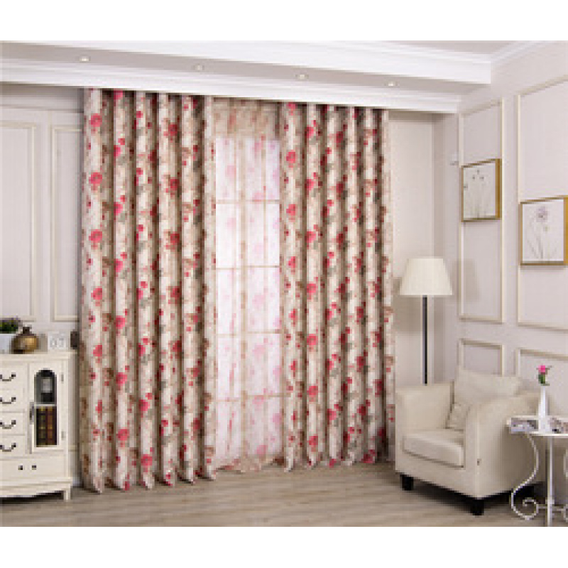 home textile tie back flower print curtain fabric,red modern floral window curtain for the living room