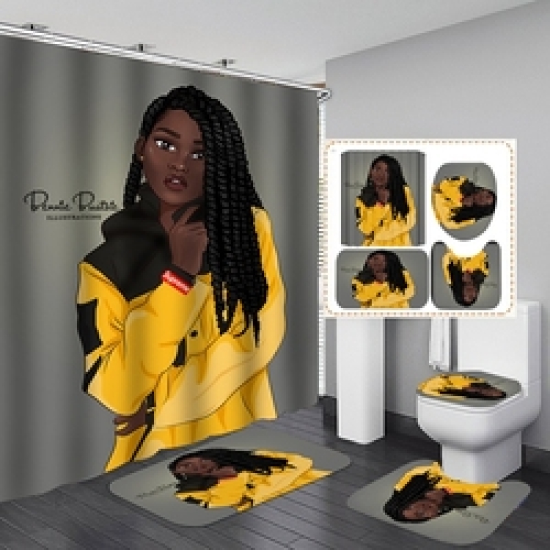 Design Print Shower Curtain Amazon polyester afro girl shower curtain bathroom curtain