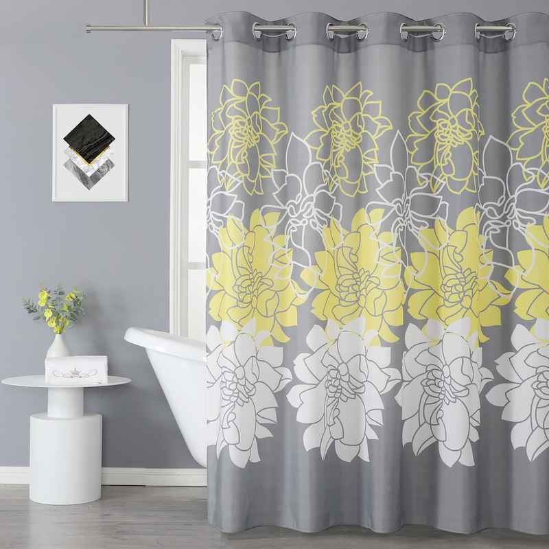 Hookless Yellow Flower Digital Print Waterproof Shower Curtain liner hookless shower curtains shower curtain