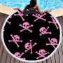 OEM Custom Microfiber Beach Towel, Round Skeleton Print Poncho, Tassel Beach Towel#