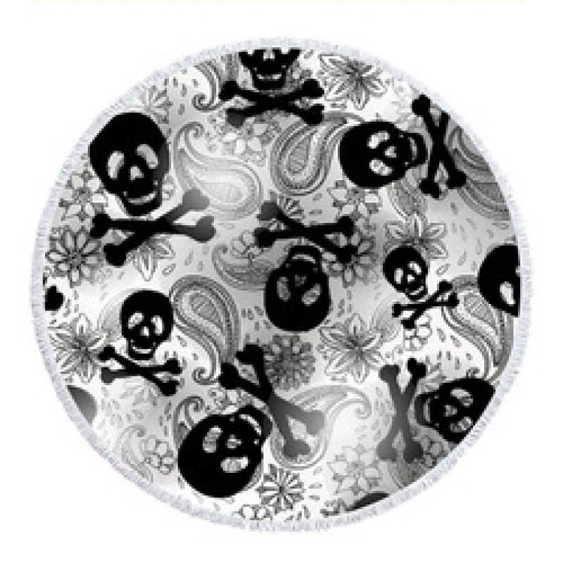 OEM Custom Microfiber Beach Towel, Round Skeleton Print Poncho, Tassel Beach Towel#
