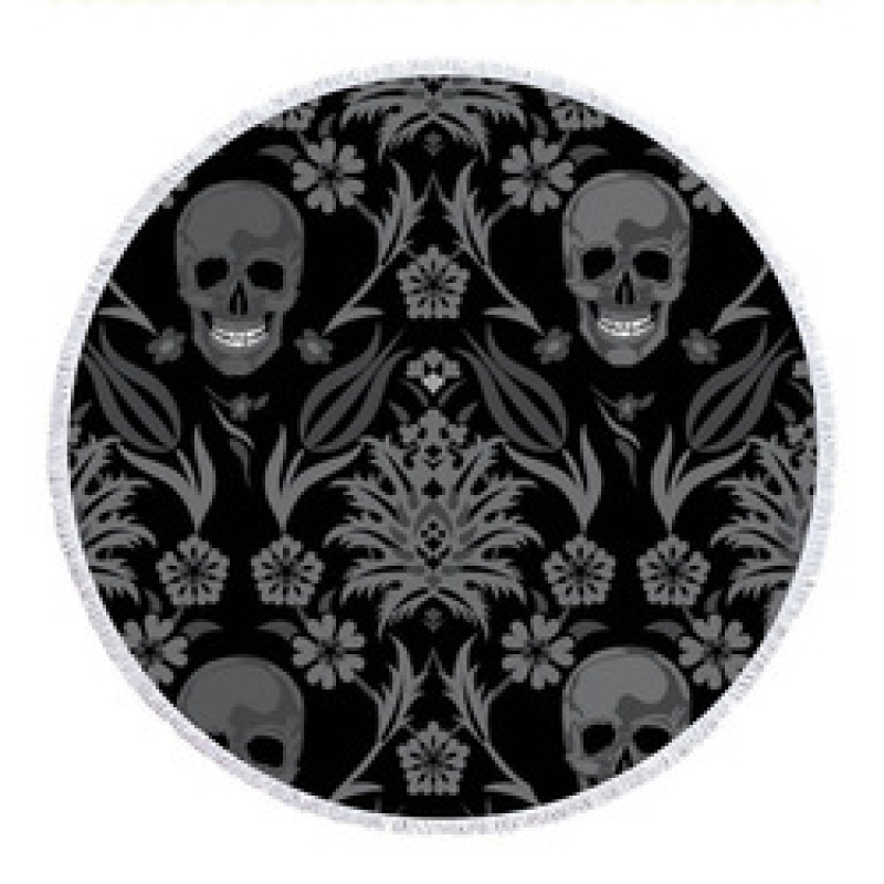 OEM Custom Microfiber Beach Towel, Round Skeleton Print Poncho, Tassel Beach Towel#