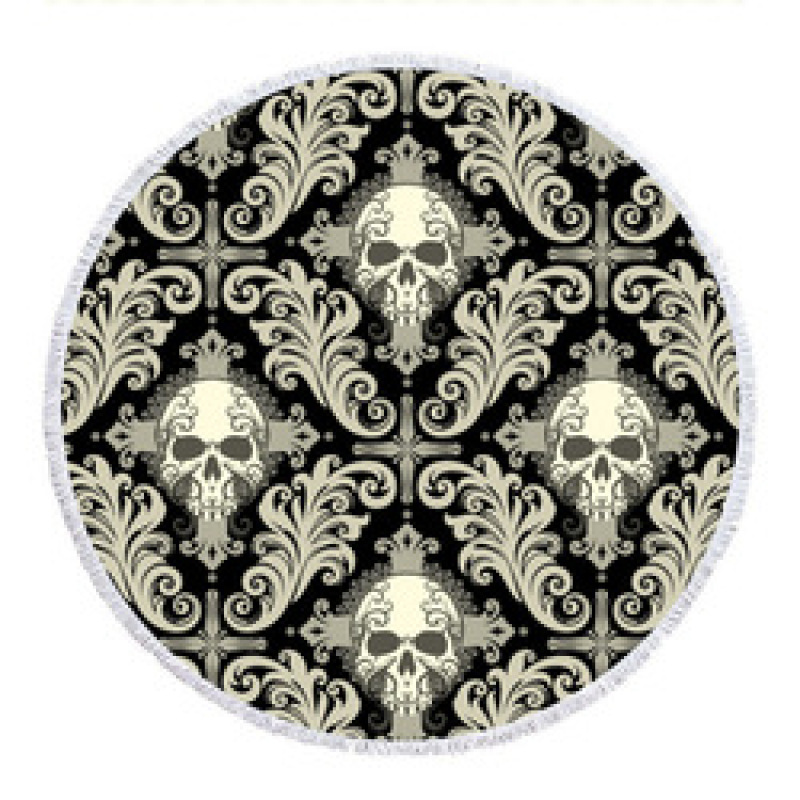 OEM Custom Microfiber Beach Towel, Round Skeleton Print Poncho, Tassel Beach Towel#