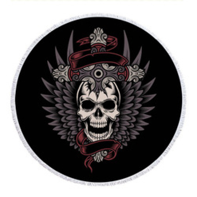 OEM Custom Microfiber Beach Towel, Round Skeleton Print Poncho, Tassel Beach Towel#