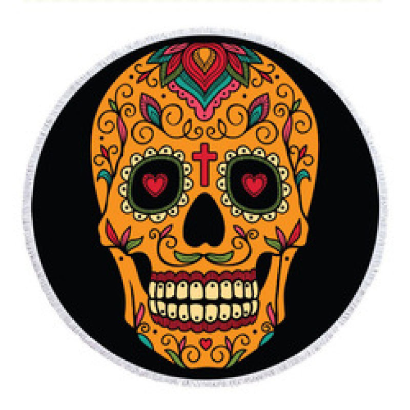 OEM Custom Microfiber Beach Towel, Round Skeleton Print Poncho, Tassel Beach Towel#