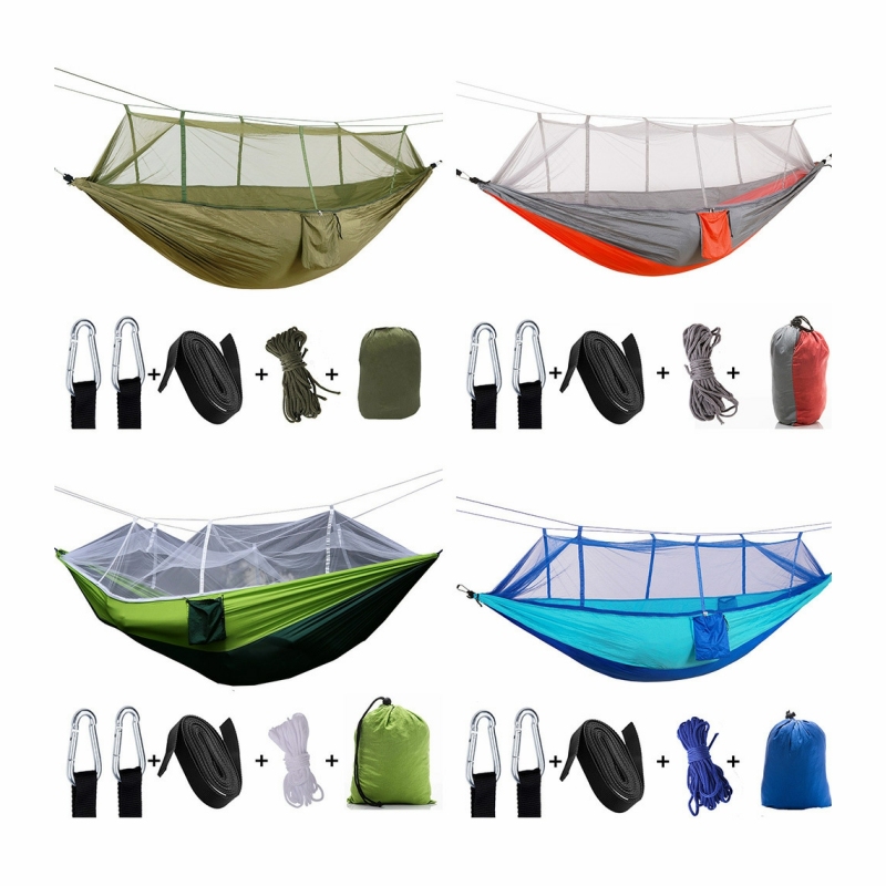 Wholesale Nylon outdoor tear-proof anti-rollover camping 210T parachute cloth Outdoor mosquito net hammock Comes