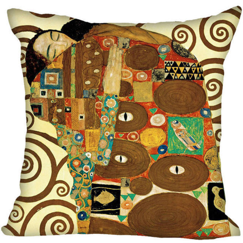2018 New Gustav Klimt Painting Cushion Cover Gold Pattern Print Pillow Case Linen Cotton Throw Pillow Cover Decorative For Home/
