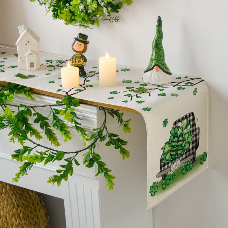 Lucky Shamrock Truck St. Patrick's Day Table Runner, Seasonal Spring Holiday Kitchen Dining Table Decoration for Indoor Outdoor#