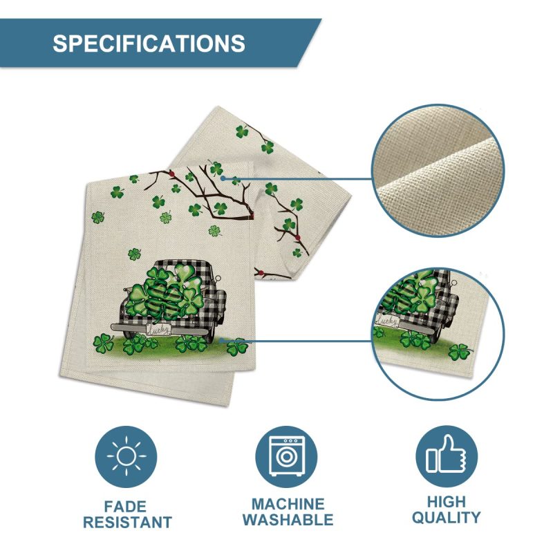Lucky Shamrock Truck St. Patrick's Day Table Runner, Seasonal Spring Holiday Kitchen Dining Table Decoration for Indoor Outdoor#