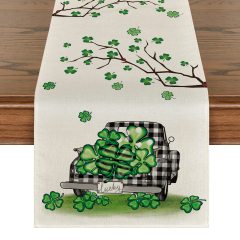 Lucky Shamrock Truck St. Patrick's Day Table Runner, Seasonal Spring Holiday Kitchen Dining Table Decoration for Indoor Outdoor#