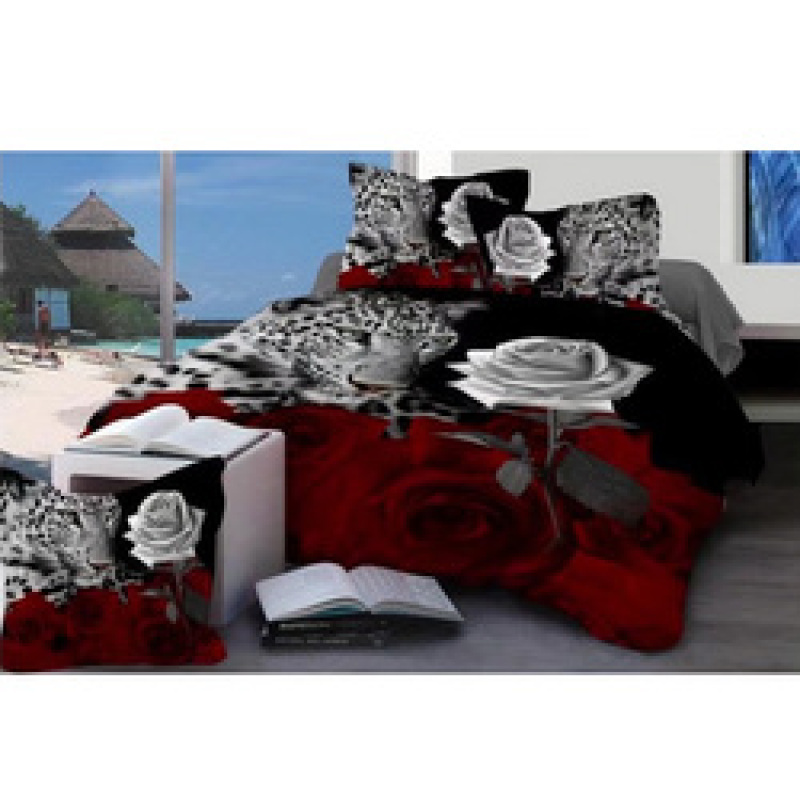 Wholesale Bedsheets 100% Cotton Bedding Comforter Sets, Red Rose Pattern Bedset Bedding Set/