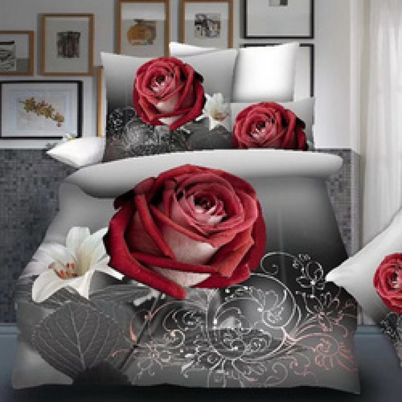 Wholesale Bedsheets 100% Cotton Bedding Comforter Sets, Red Rose Pattern Bedset Bedding Set/