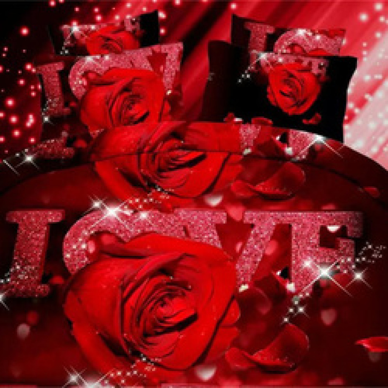 Wholesale Bedsheets 100% Cotton Bedding Comforter Sets, Red Rose Pattern Bedset Bedding Set/