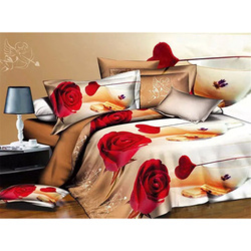 Wholesale Bedsheets 100% Cotton Bedding Comforter Sets, Red Rose Pattern Bedset Bedding Set/