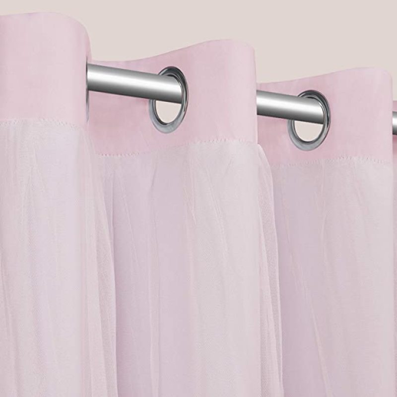 Girls Curtains with Sheer Overlay, Curtains Mix & Match with White Sheer Drapes Elegant Room Darkening Curtains for Nursery