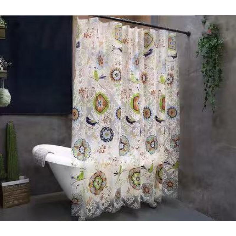 American Retro Shower Curtain Waterproof Thickening, Mildew Bathroom Shower Curtain Batik Flowers And Birds