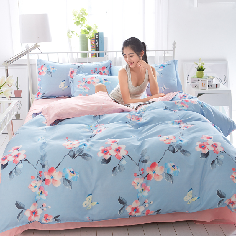 Home Full Size Bed Sheet Sets Bedding, Stock Flower Printed Bed Cover Bedding Comforter Sets/