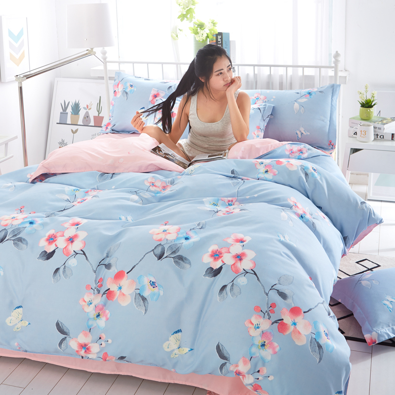 Home Full Size Bed Sheet Sets Bedding, Stock Flower Printed Bed Cover Bedding Comforter Sets/