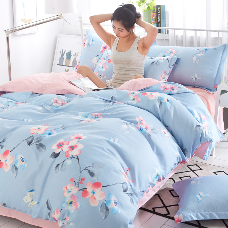 Home Full Size Bed Sheet Sets Bedding, Stock Flower Printed Bed Cover Bedding Comforter Sets/