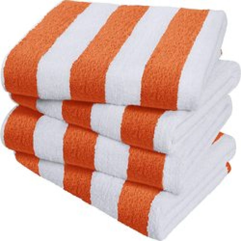 Striped beach towel, orange, 100% circular cotton large pool towel, soft fast drying swimming towel  /
