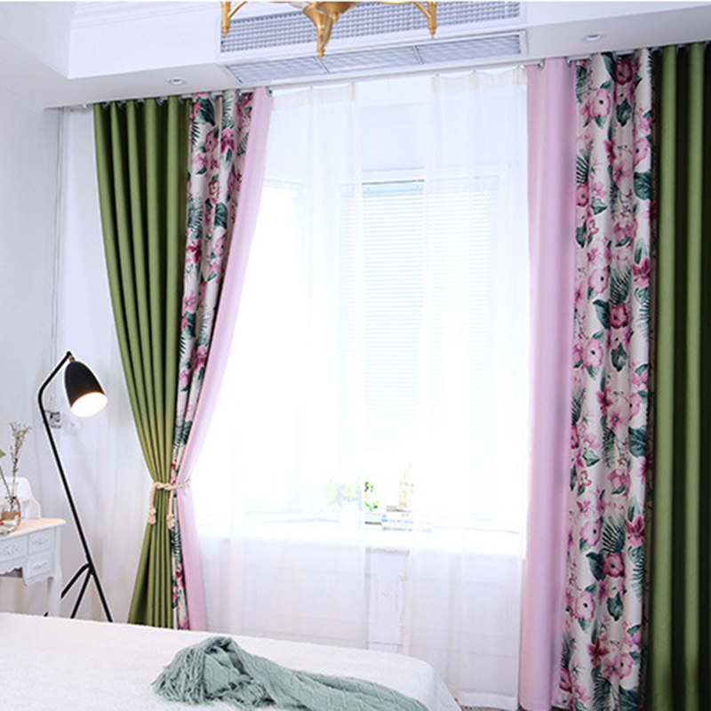 Leaf Curtain, Floral Curtain, Faux Linen Thermal Insulated Red And Pink Floral Pattern Blackout Window Curtain/