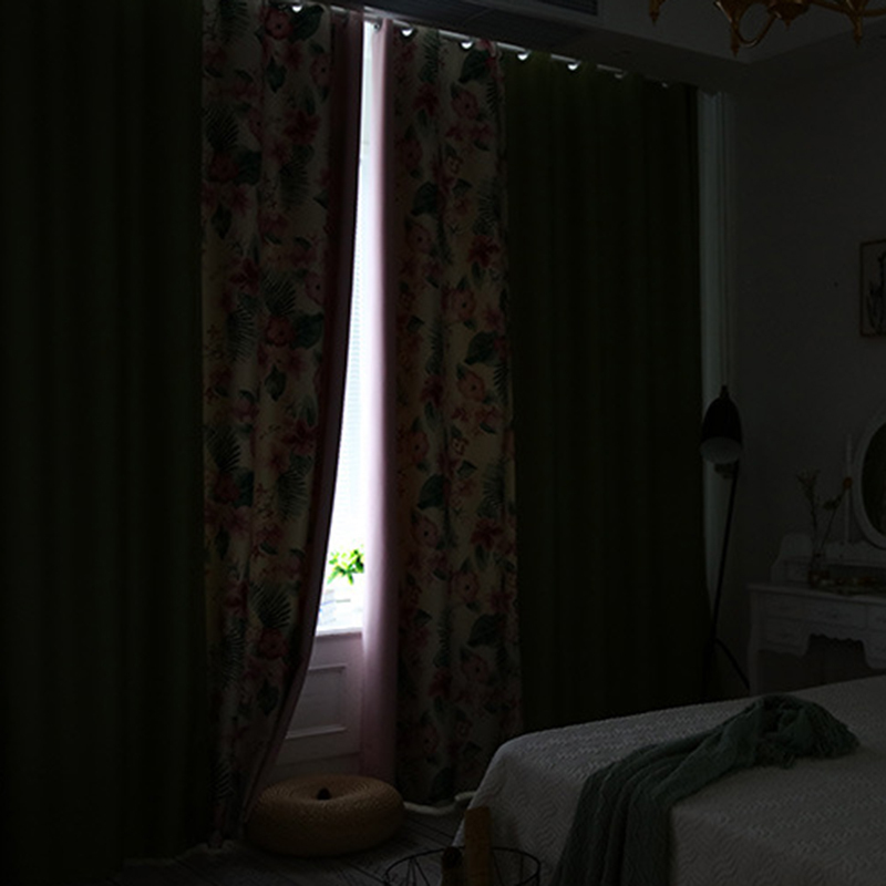 Leaf Curtain, Floral Curtain, Faux Linen Thermal Insulated Red And Pink Floral Pattern Blackout Window Curtain/