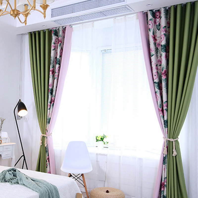 Leaf Curtain, Floral Curtain, Faux Linen Thermal Insulated Red And Pink Floral Pattern Blackout Window Curtain/