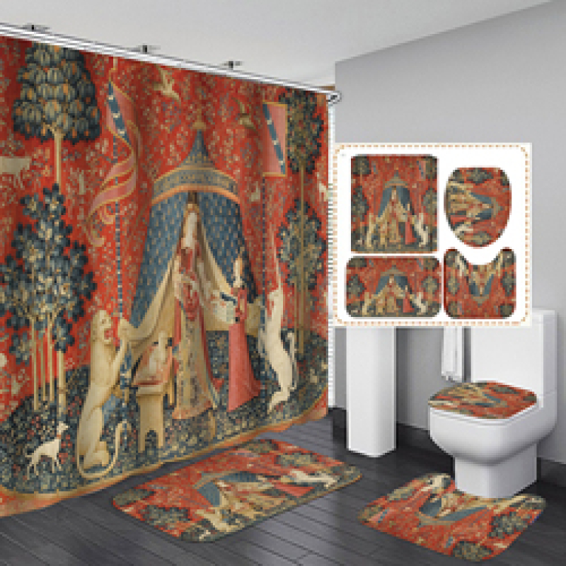 China Waterproof Bathroom Curtain Waterproof Fabric, Custom Printed Wholesale Heavy Shower Curtain Set/