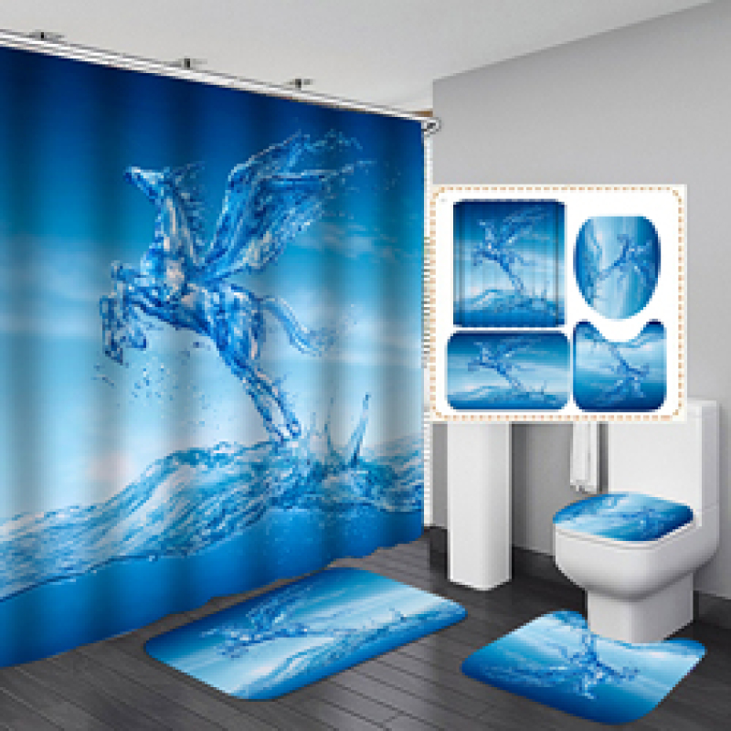 China Waterproof Bathroom Curtain Waterproof Fabric, Custom Printed Wholesale Heavy Shower Curtain Set/