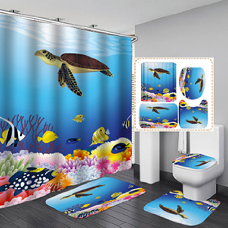 China Waterproof Bathroom Curtain Waterproof Fabric, Custom Printed Wholesale Heavy Shower Curtain Set/