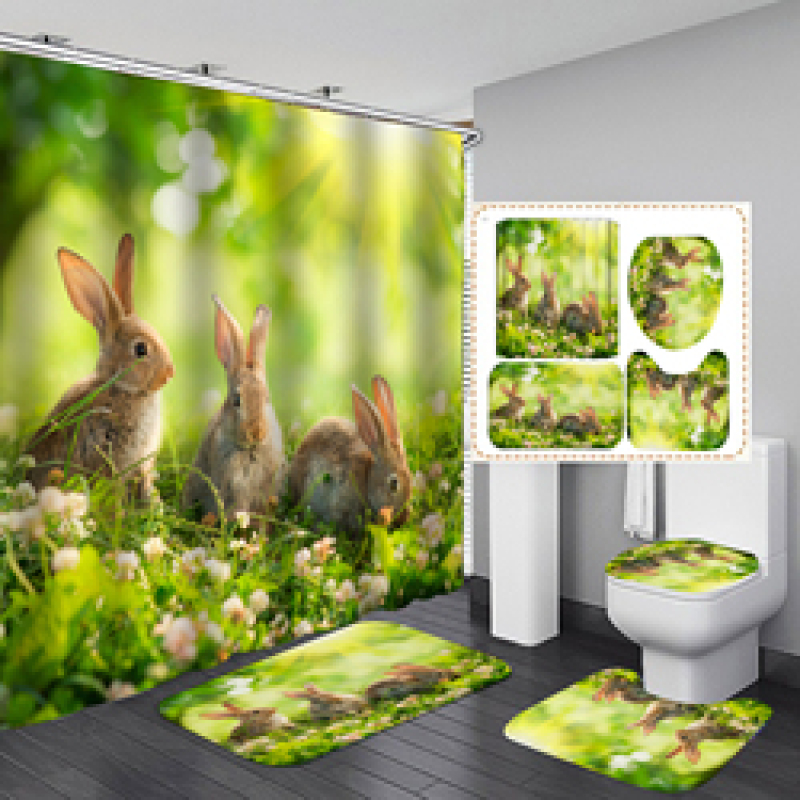China Waterproof Bathroom Curtain Waterproof Fabric, Custom Printed Wholesale Heavy Shower Curtain Set/