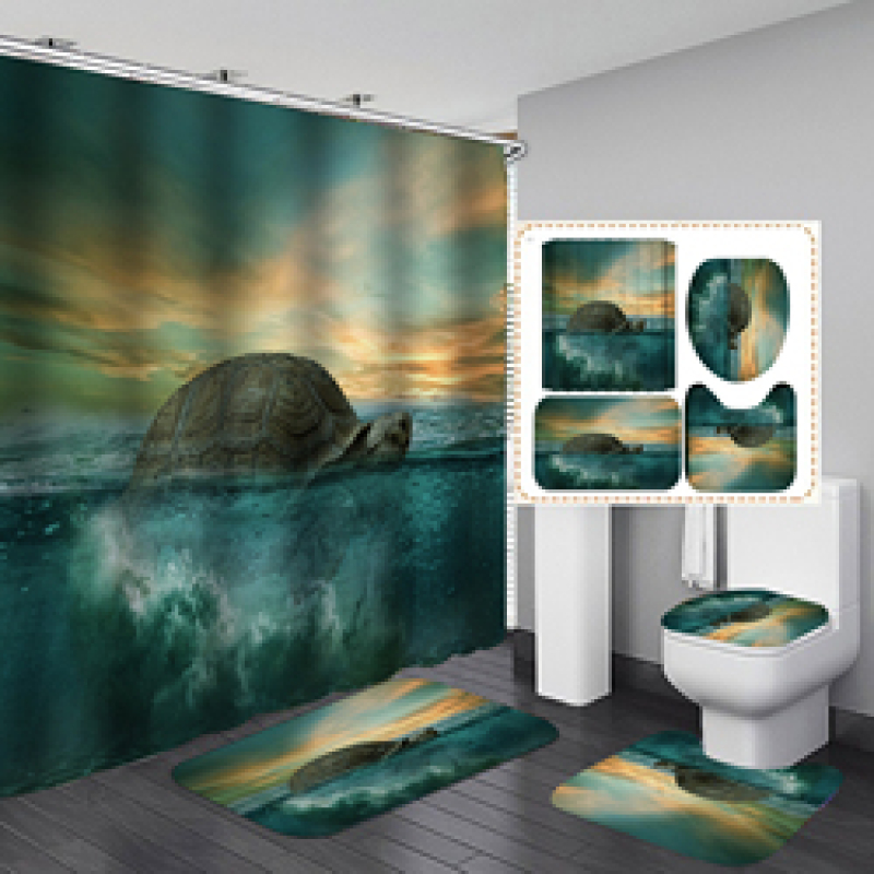 China Waterproof Bathroom Curtain Waterproof Fabric, Custom Printed Wholesale Heavy Shower Curtain Set/