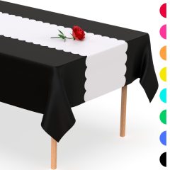 Black White  Disposable Table Runner 5 Pack 14 x 108 inch, Heart Shape Plastic Table Runner for Your Party Table#