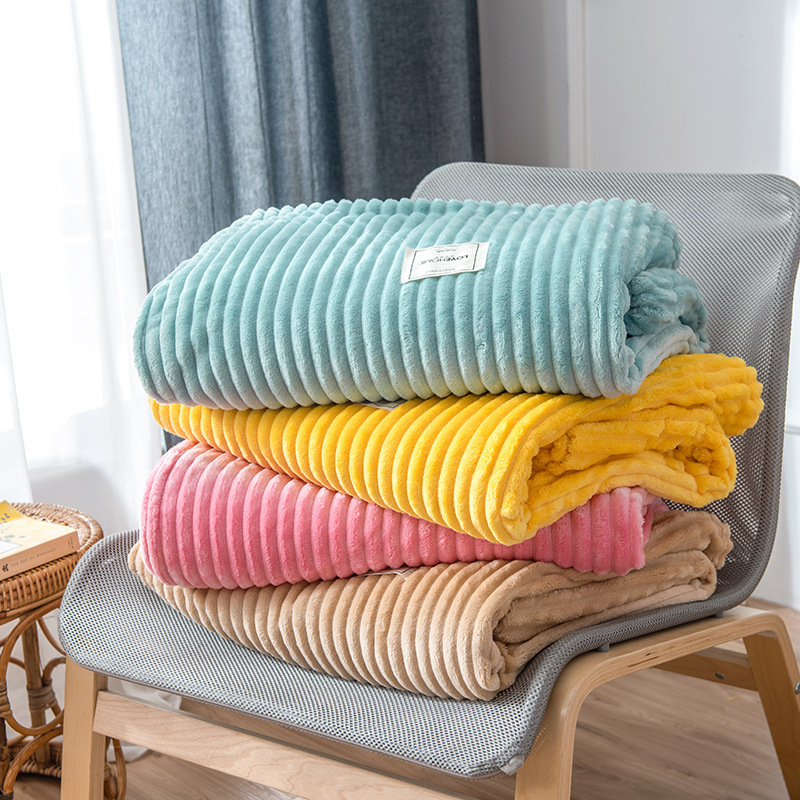 Bonenjoy Blankets for Beds Solid Yellow Color Soft Warm 300GSM Plaid Square Flannel Blanket On the Bed Thickness Throw Blanket