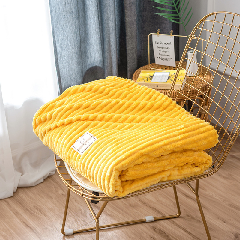 Bonenjoy Blankets for Beds Solid Yellow Color Soft Warm 300GSM Plaid Square Flannel Blanket On the Bed Thickness Throw Blanket